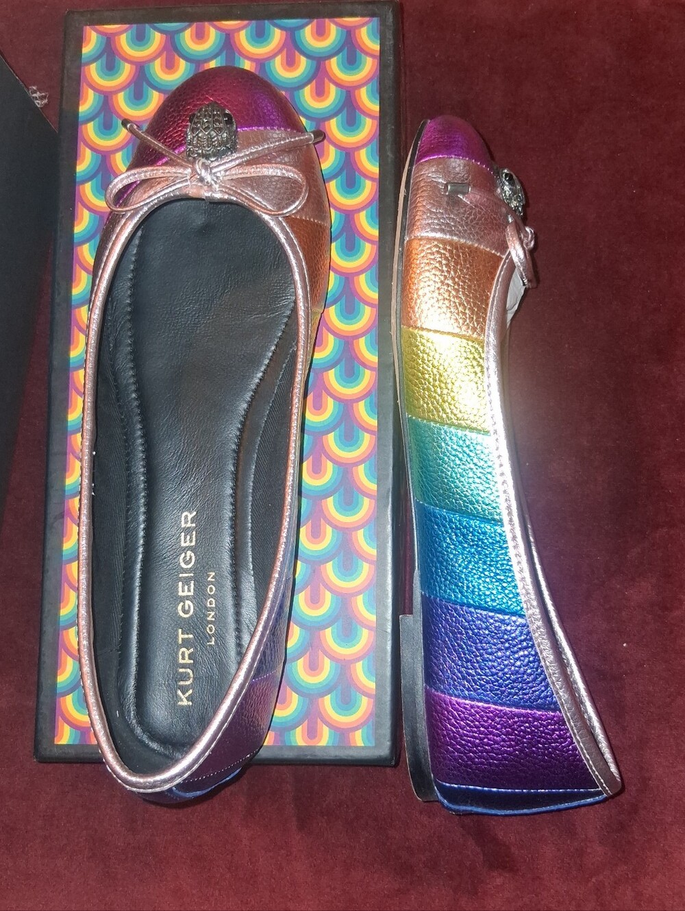 Kurt Geiger London Eagle Ballet Rainbow Multicolor Flats - Picture 2 of 6
